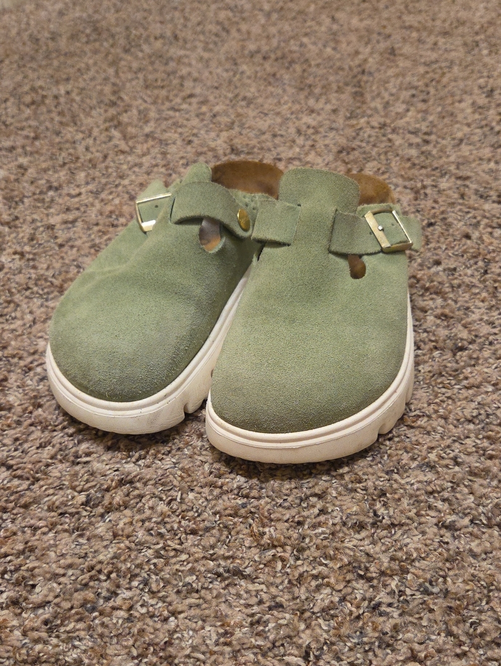 Green Suede Slip-On Mule with Buckle